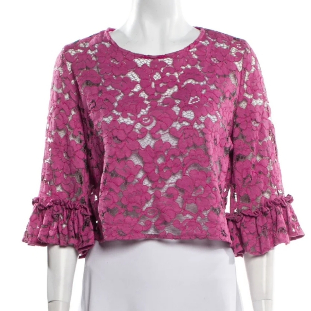 Alexis Elegant Pink Lace Women Top bell sleeves‎